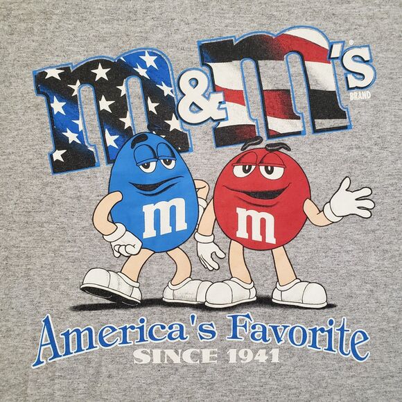Vintage 90s M&M's America's Favorite Size Large Mens Grey T-Shirt Planet Mars - Picture 2 of 5